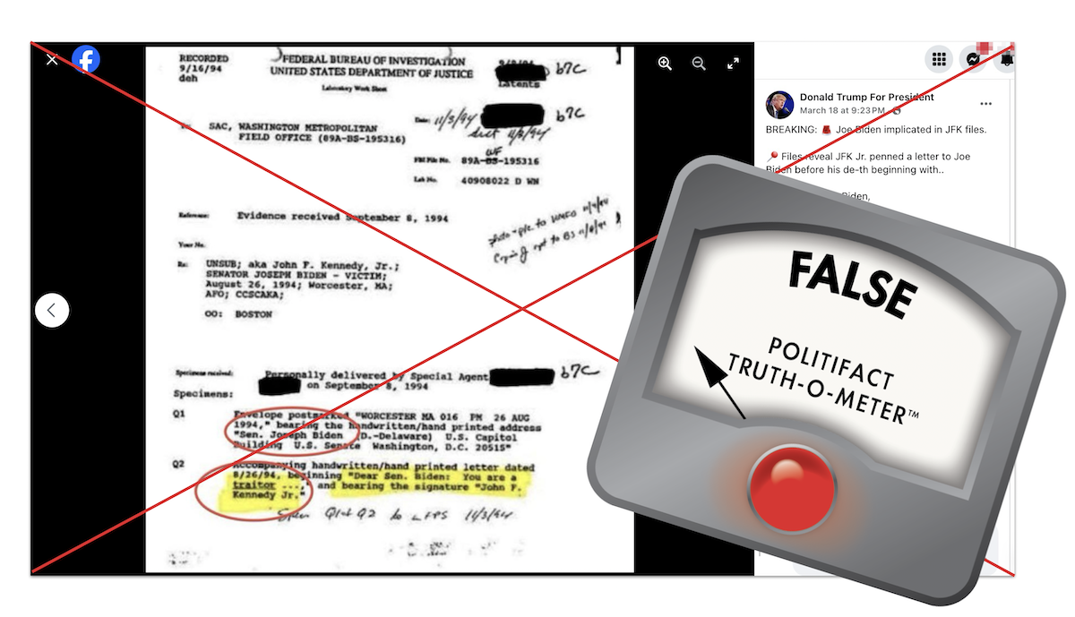 Edited post for claim that JFK Jr. wrote a letter calling Biden a traitor 03-20-2025