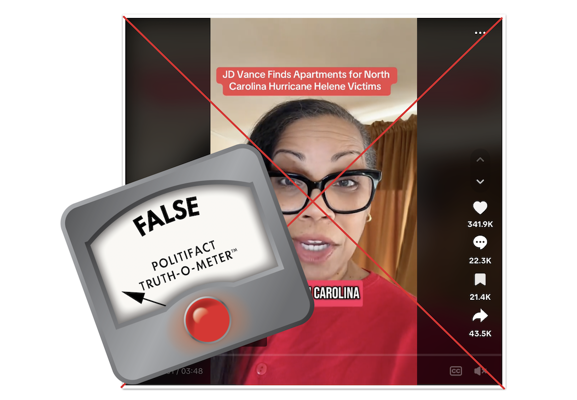 False graphic for claim that Vance found hurricane victims apartments in NC 1-29-2025