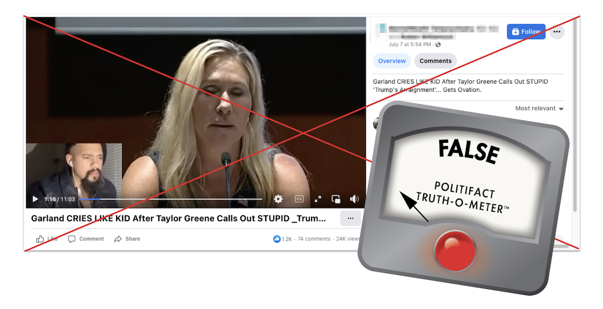 False graphic for claim that video shows AG Garland crying like a kid