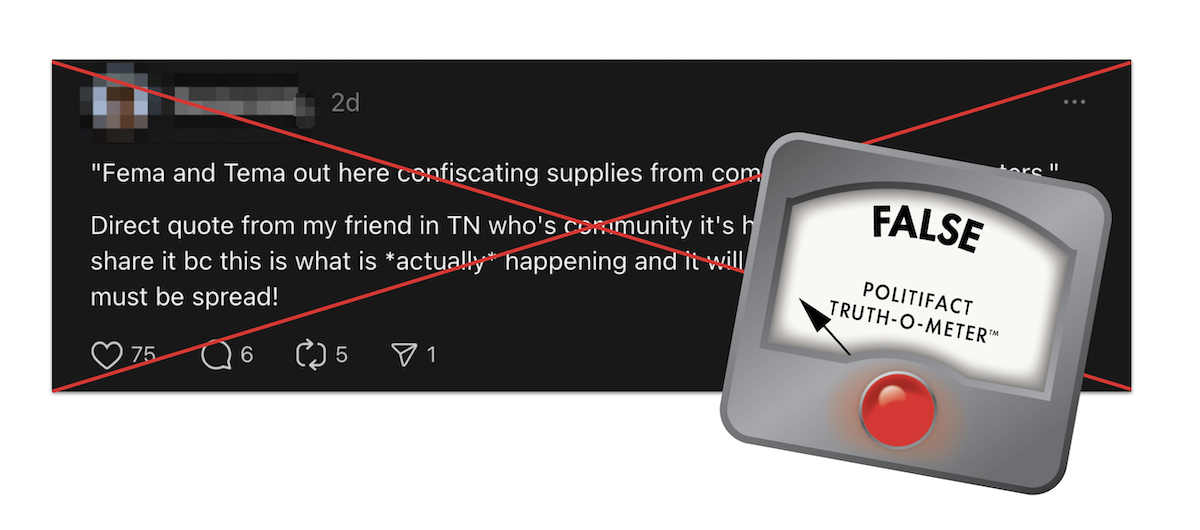 False graphic for claims FEMA, TEMA confiscating supplies 10-06-2024