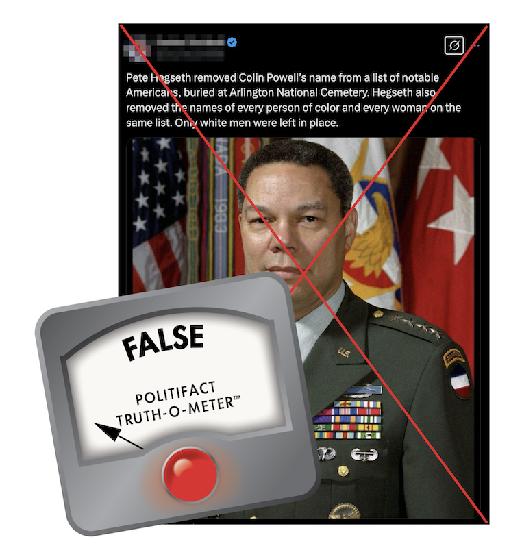 False graphic for post claiming Colin Powell was removed from ANC website 03-25-2025