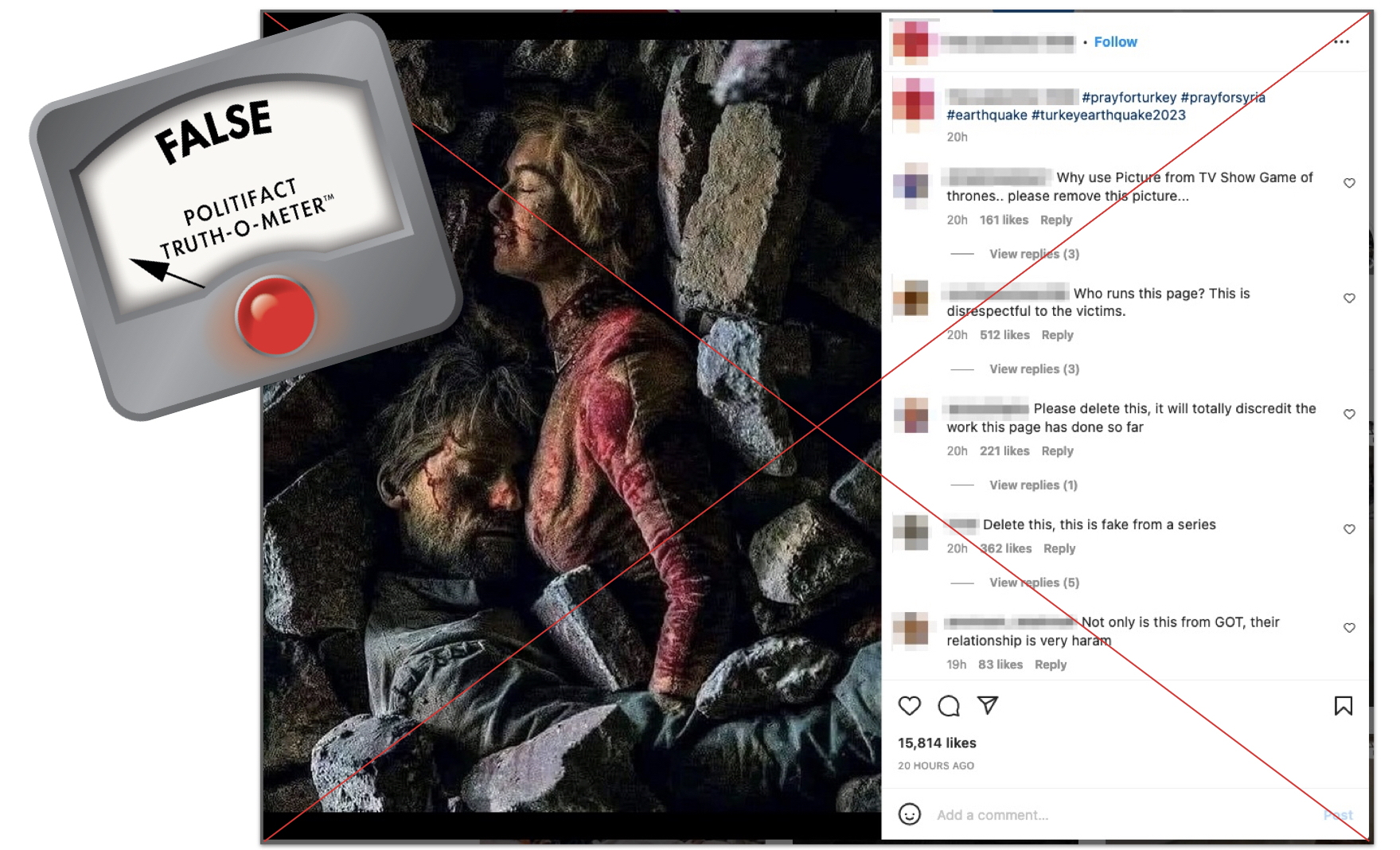 False graphic for post suggests GoT characters were victims of 2023 earthquake in Turkey