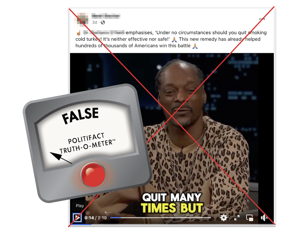 False graphic for video claiming to show Snoop Dogg advocating for gummies to quit smoking