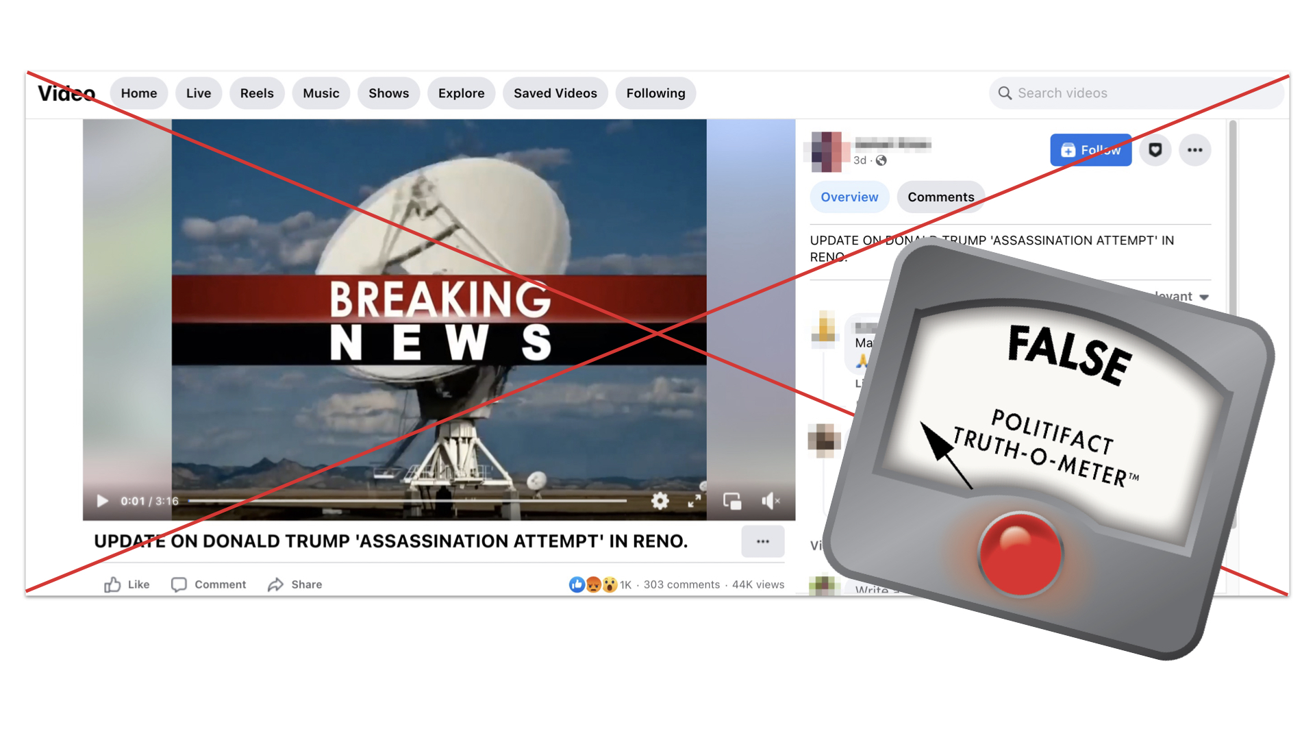 False graphic for video post that implies Trump recently survived an assassination attempt