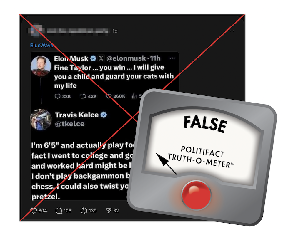 False graphic of Travis Kelce fake response to Elon Musk post 09-13-2024