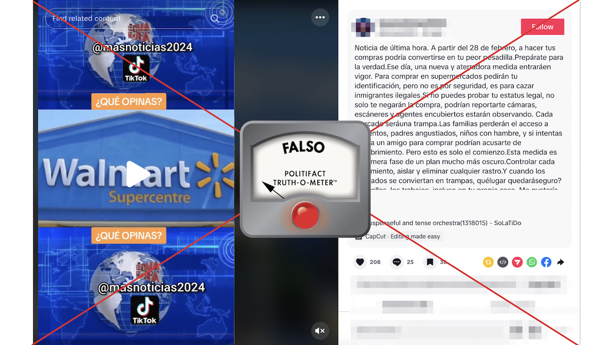 Grafico falso de pedir identificaciones a migrantes en supermercados 03-10-25