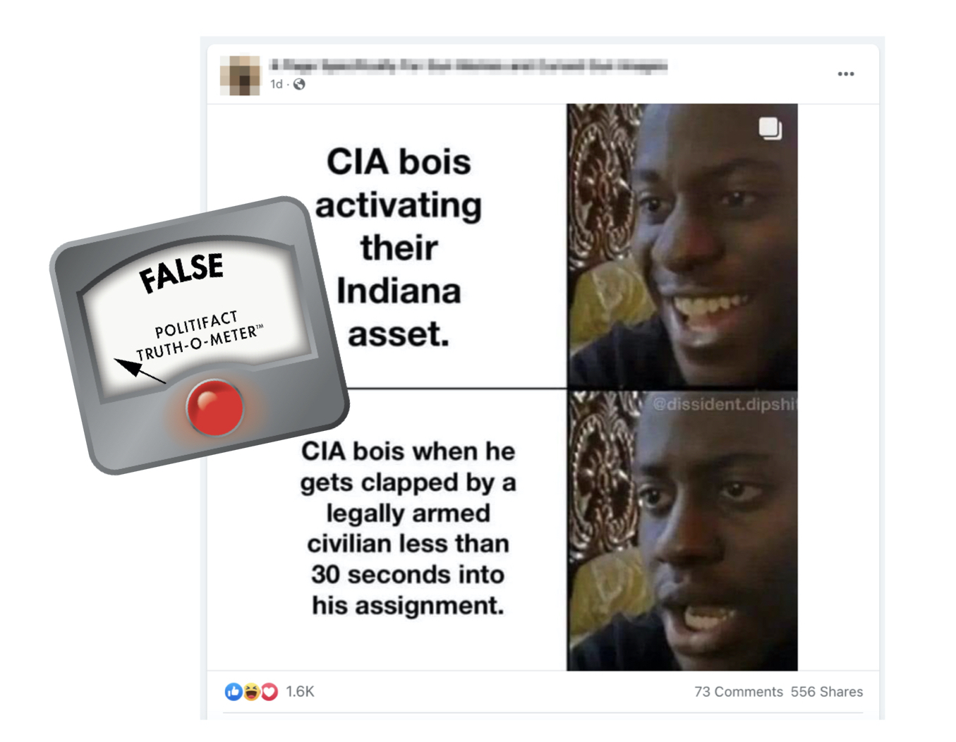 False graphic for post about Indiana shopping mall shooter being CIA