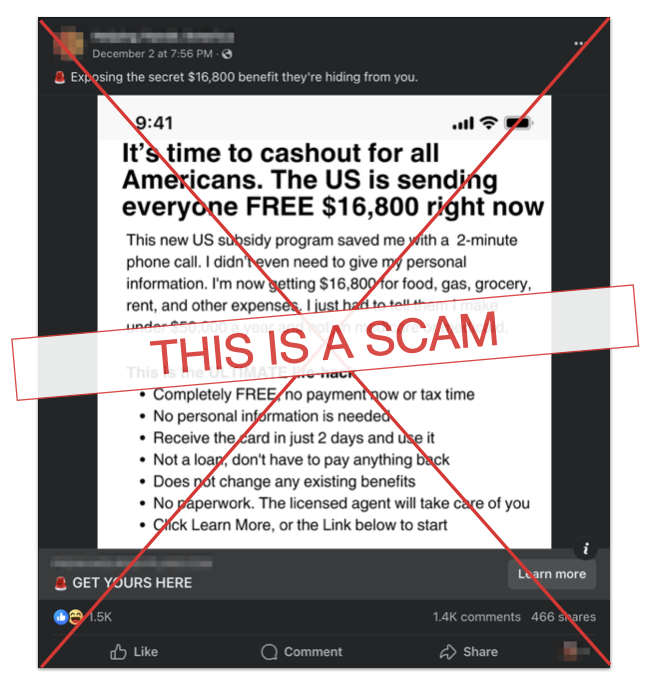 Free $16,800 scam claim edited screenshot