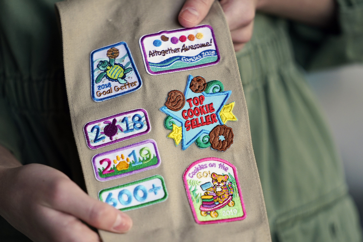 Girl Scout vest with top cookie seller patch Nov. 2020