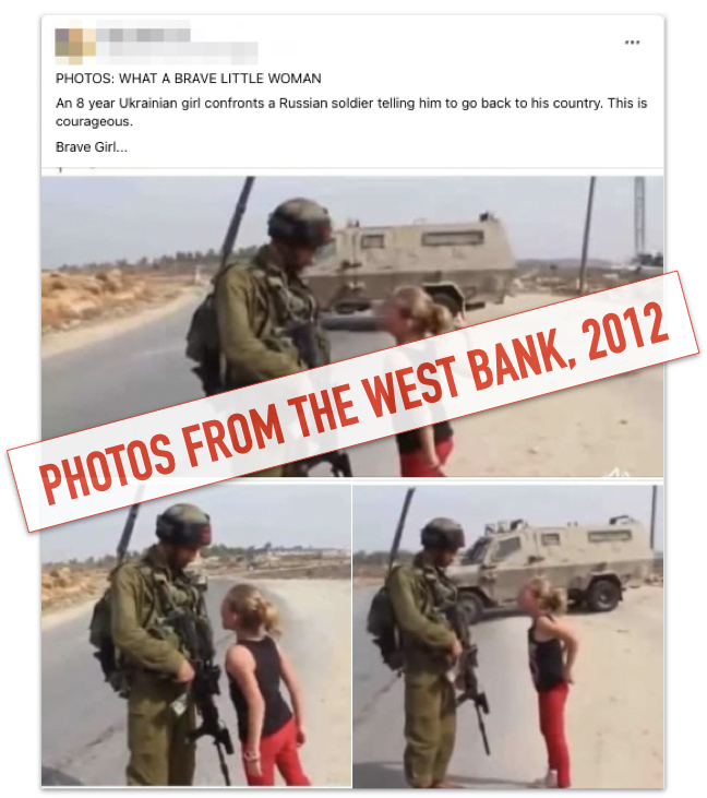 Girl confronting soldiers West Bank marked