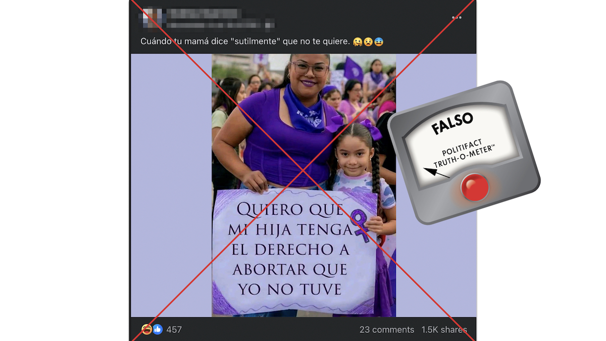 Grafico falso de mujer con niña sobre el aborto