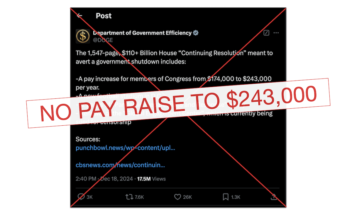 Graphic for DOGE claim that Congress gave itself a $69,000 raise 12-18-2024