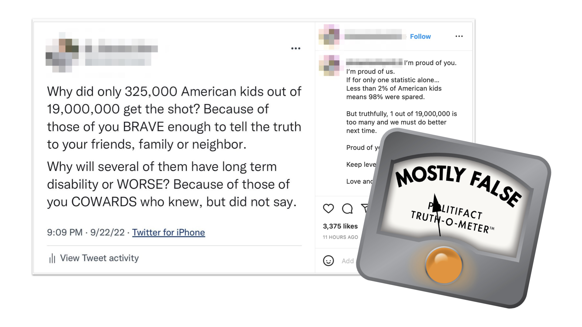 Mostly False graphic for post about the number of kids who've been vaccinated against COVID-19