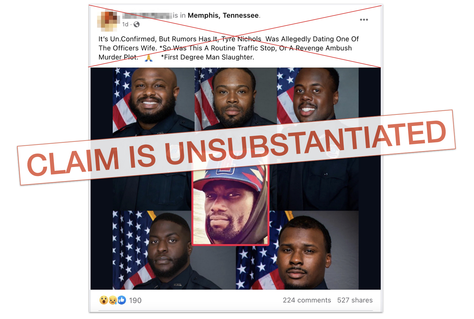 Graphic for post claiming Tyre Nichols was involved with an officer's wife or girlfriend