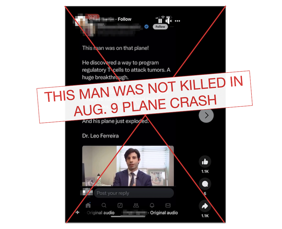 Graphic for post claiming that Leo Ferreira died in Brazil plane crash 09-14-2024