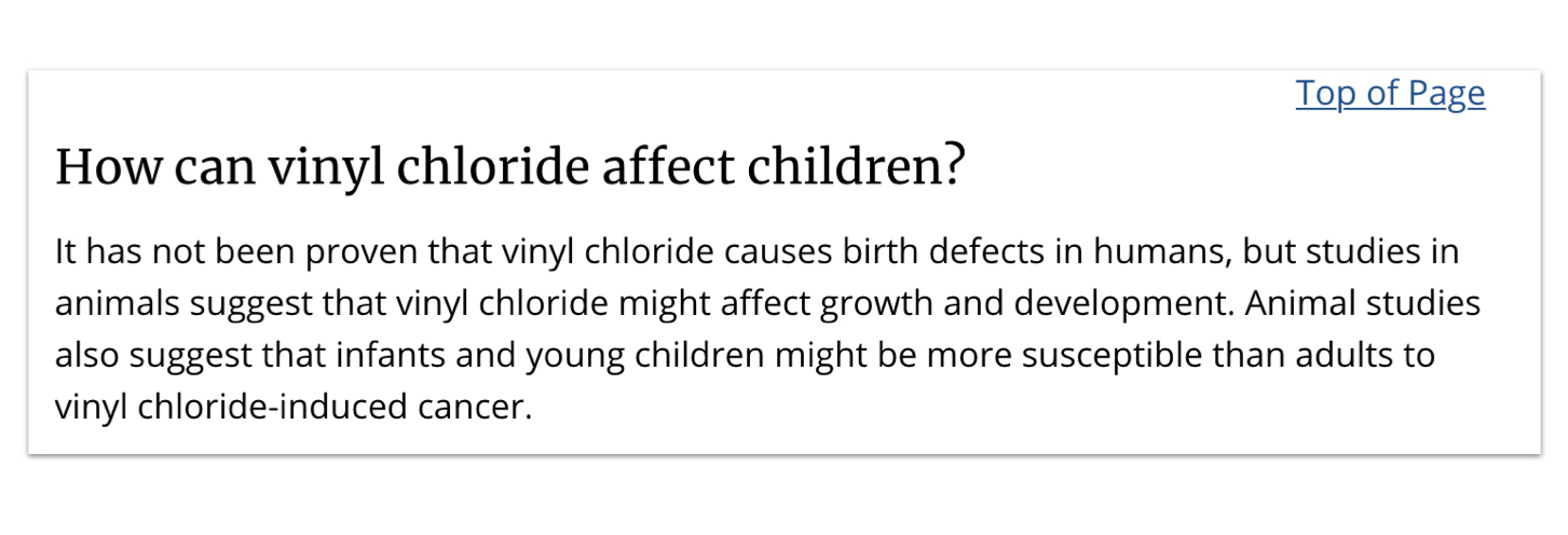 Screenshot of CDC ToxFAQ page from 2021