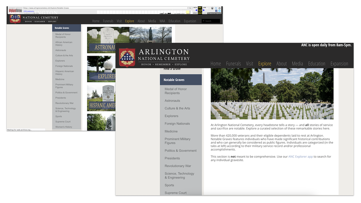 Graphic showing Trump admin changes to Arlington National Cemetery site 03-25-2025