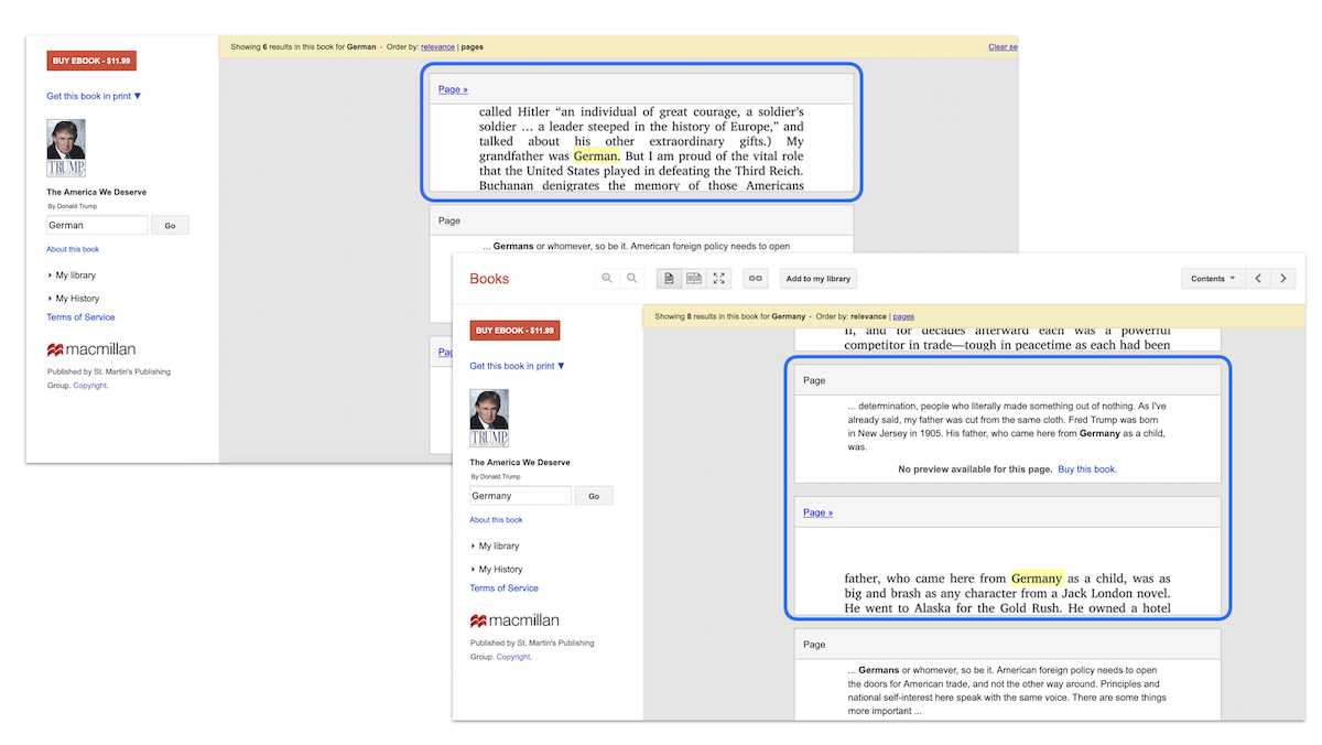 Graphic showing Trump later mentioned German heritage in book 08-07-2024