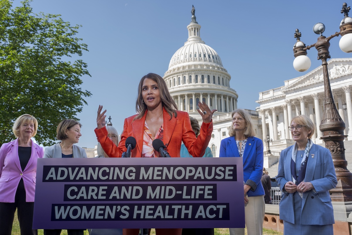 Halle Berry with senators promoting legislation to boost federal research on menopause 05-02-2024