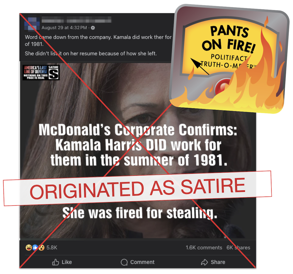 Kamala Harris fired from McDonald's claim graphic