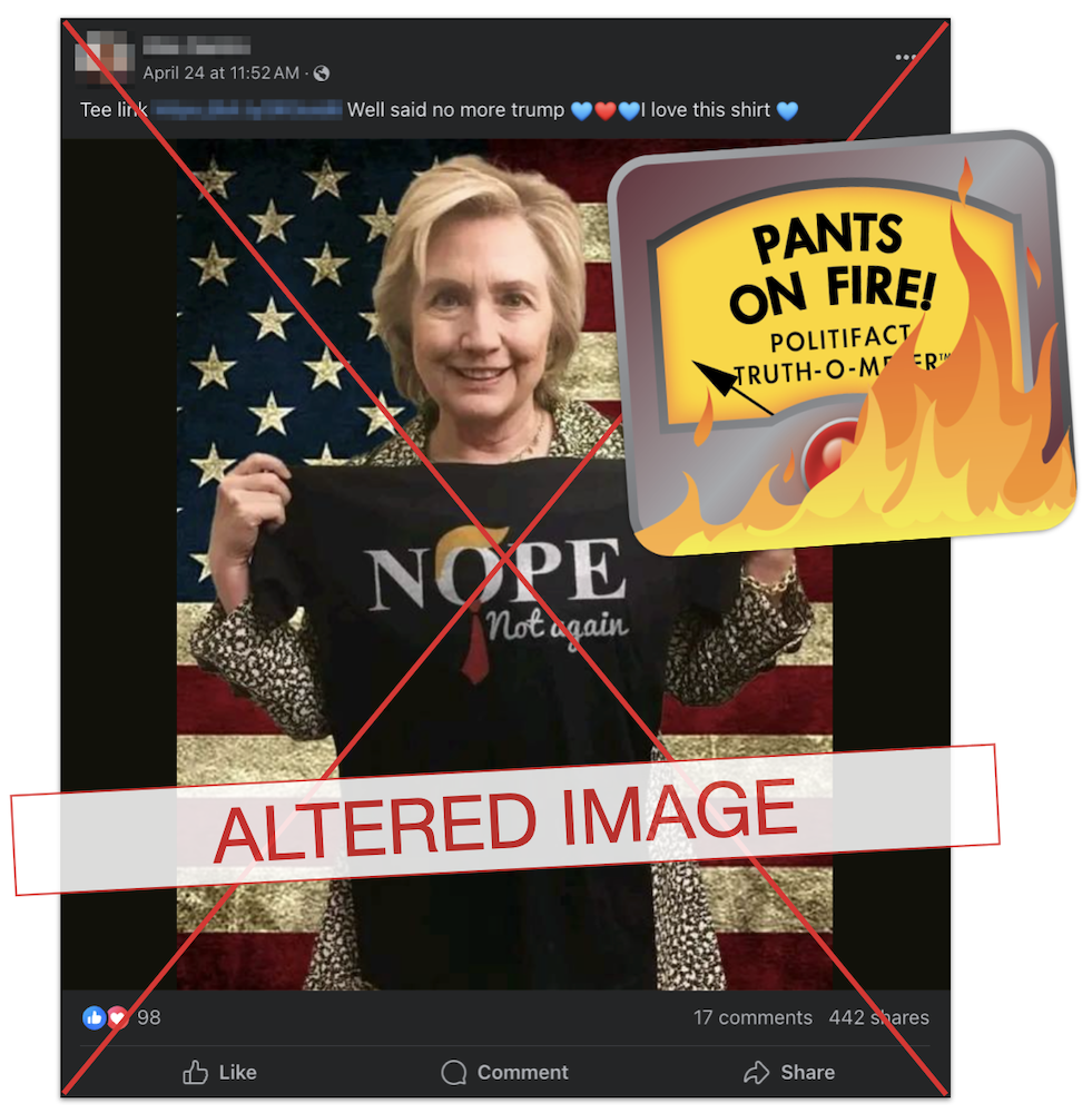 Graphic Hillary Clinton anti-Trump shirt claim 04-26-2024