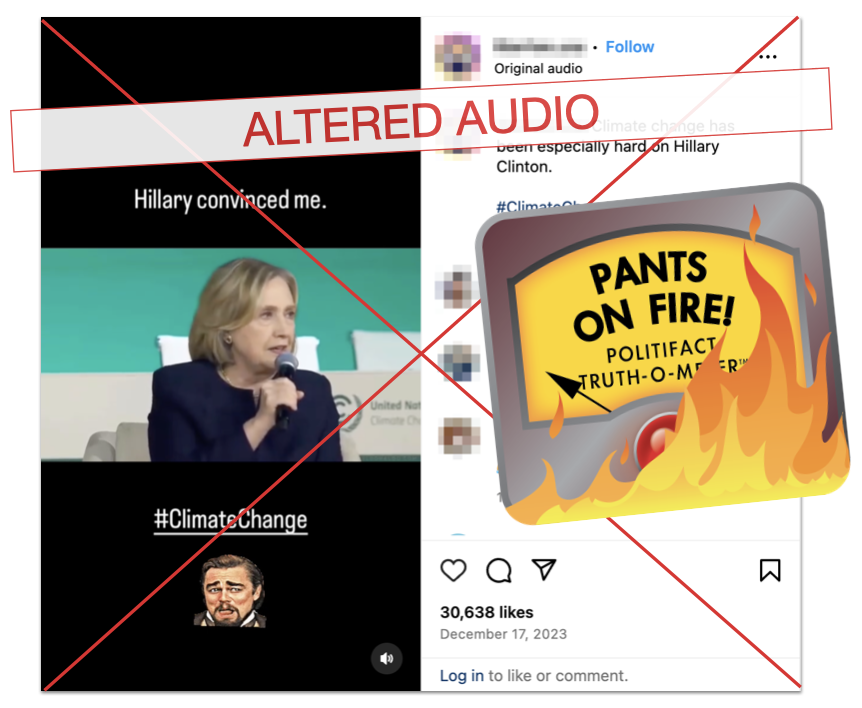 Hillary Clinton climate change claim edited screenshot