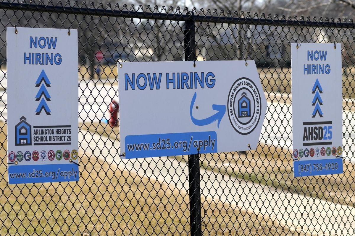 Hiring signs in Arlington Heights Ill., 2-26-2024