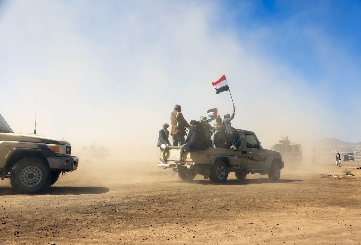 Houthi fighters stage rally against U.S. in Yemen Jan. 14, 2024