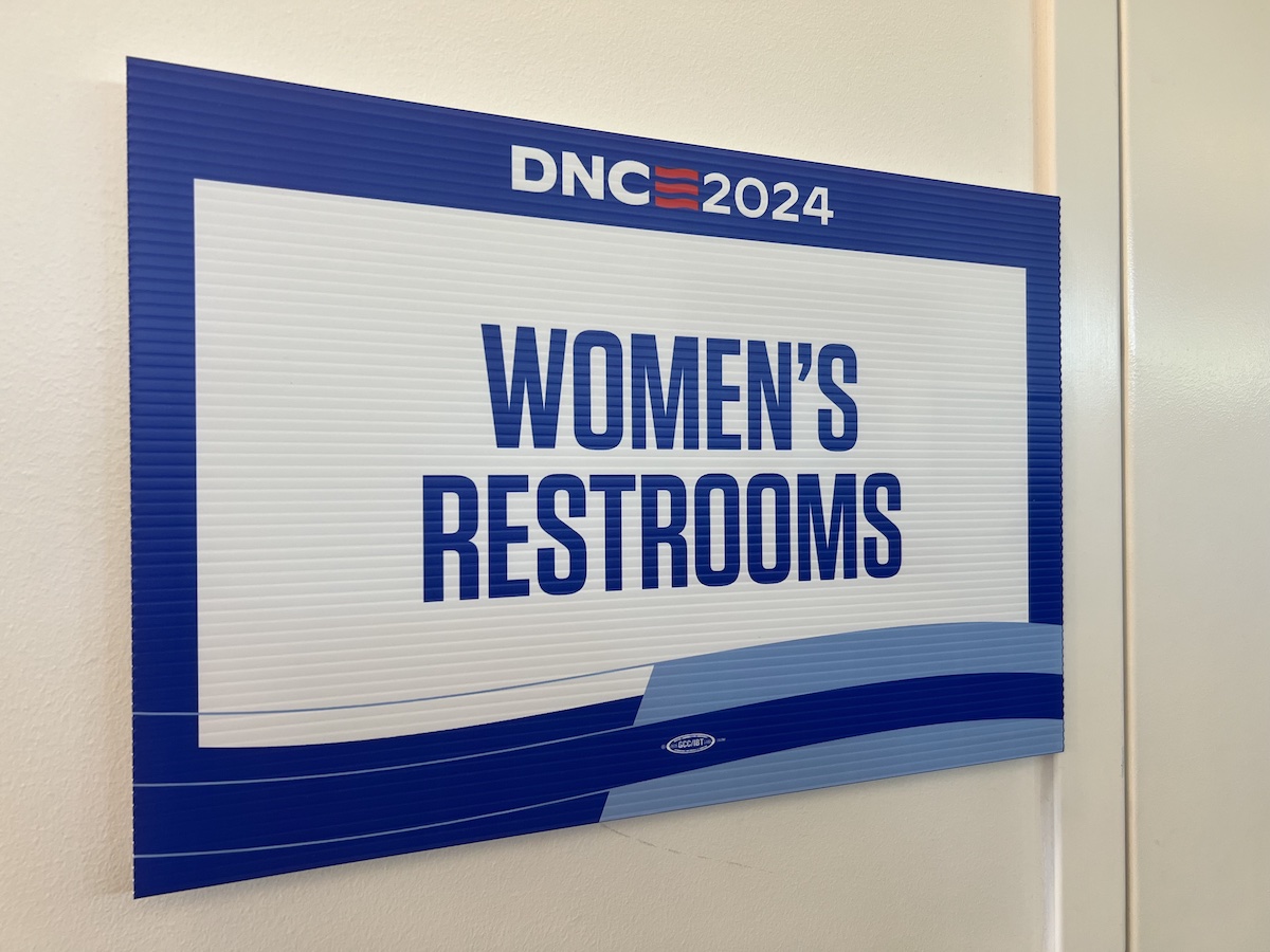 Women's Restroom sign at DNC Advocate center