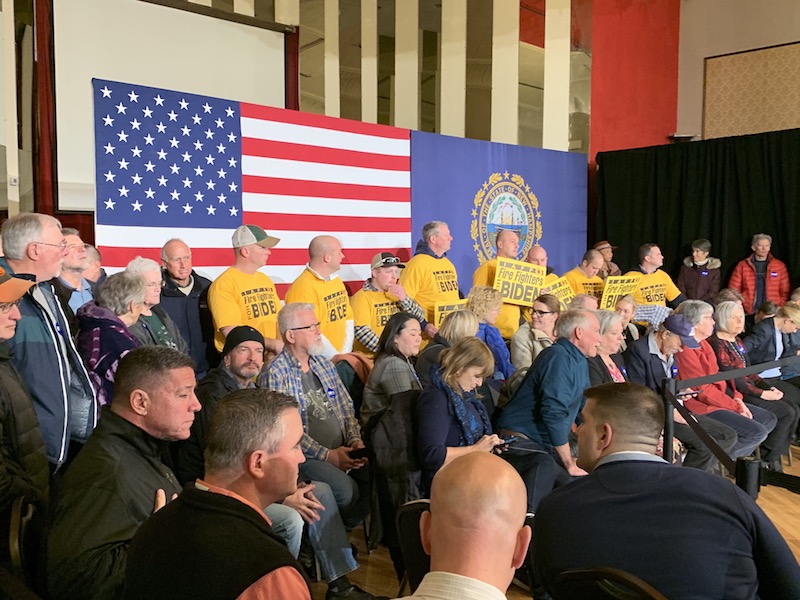 firefighters in the crowd at Biden