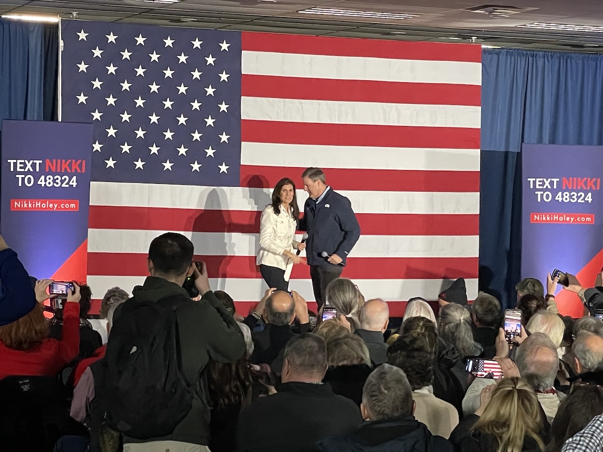 Former South Carolina Gov. Nikki Haley in Rochester, N.H., with New Hampshire Gov. Chris Sununu, 1-17-2024