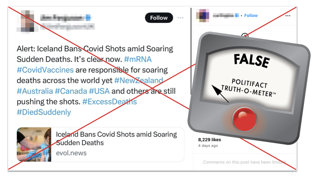 Iceland bans COVID-19 vaccine claim edited screenshot