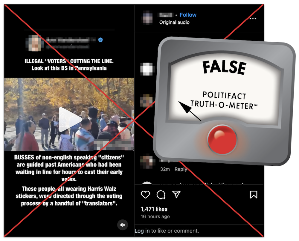 Illegal voters in Pennsylvania video claim graphic, 10-29-2024