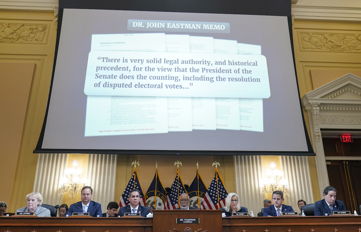 Jan. 6 committee hearing displays Eastman memo June 16, 2022