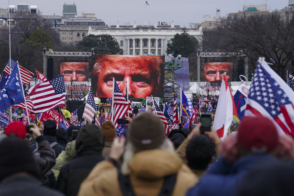 Trump on jumbotron at Jan. 6 rally