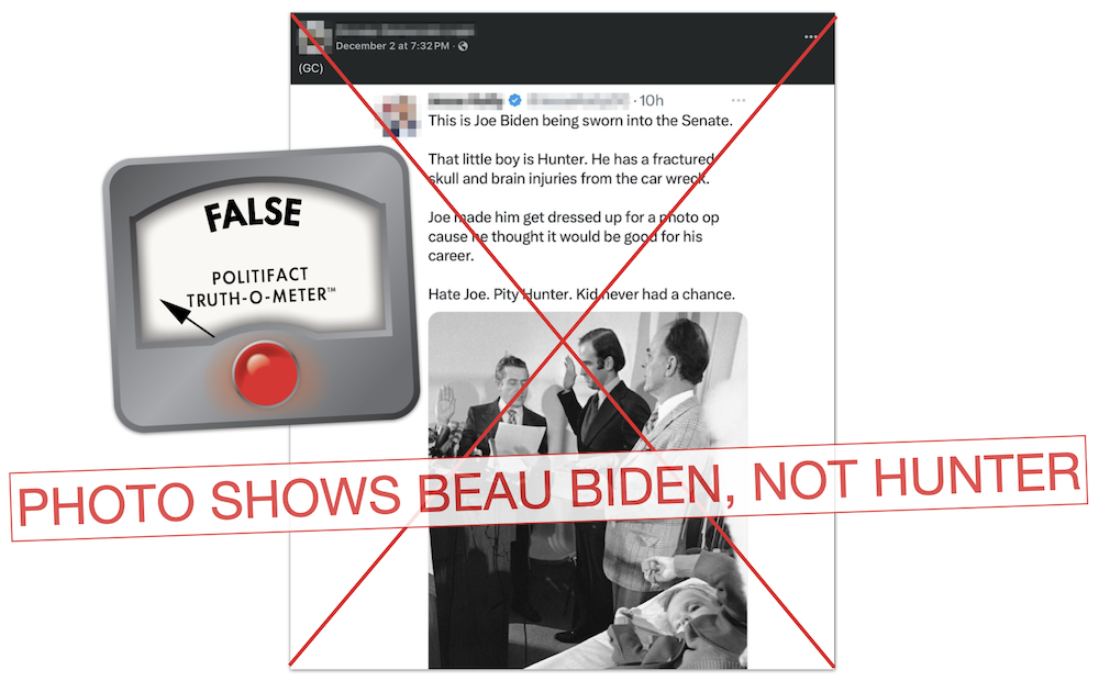 Joe Biden 1973 swearing in photo with son claim graphic