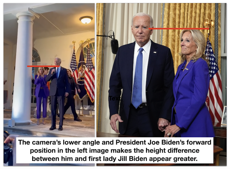 Joe and Jill Biden height photo comparison graphic, 7-26-2024