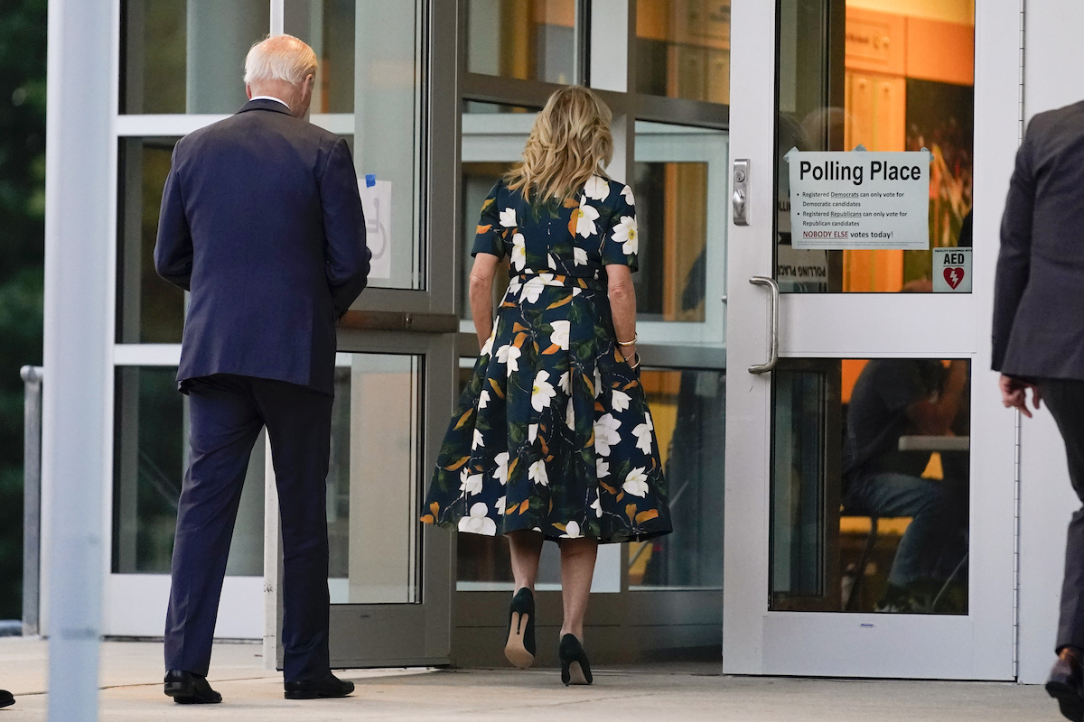 Joe and Jill Biden vote at polling place in Sept. 2022