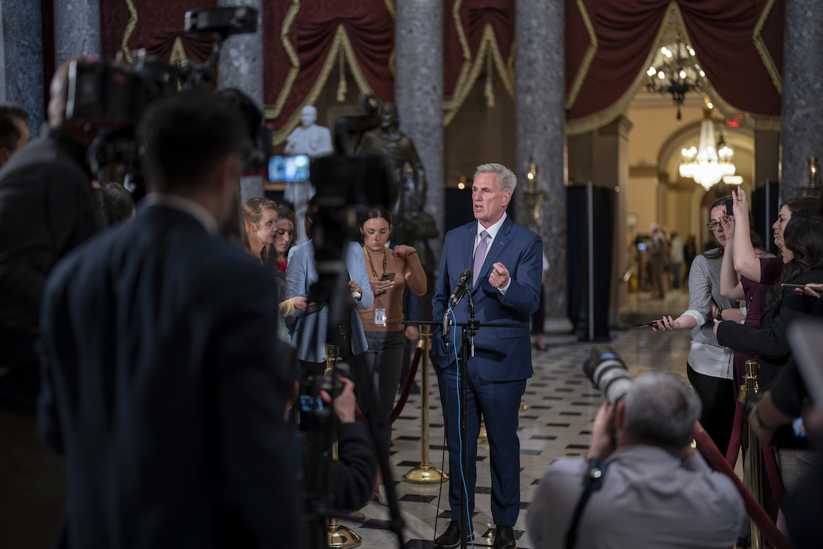 Kevin McCarthy talking to reporters about debt ceiling 4-26-2023