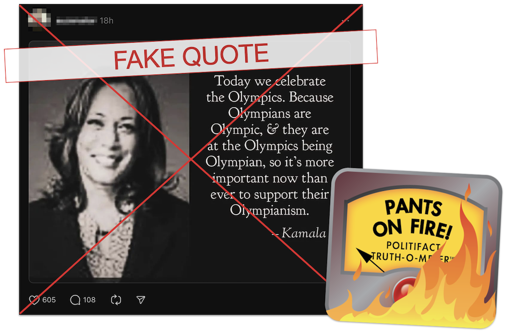 Kamala Harris Olympics quote claim graphic, 7-29-2024