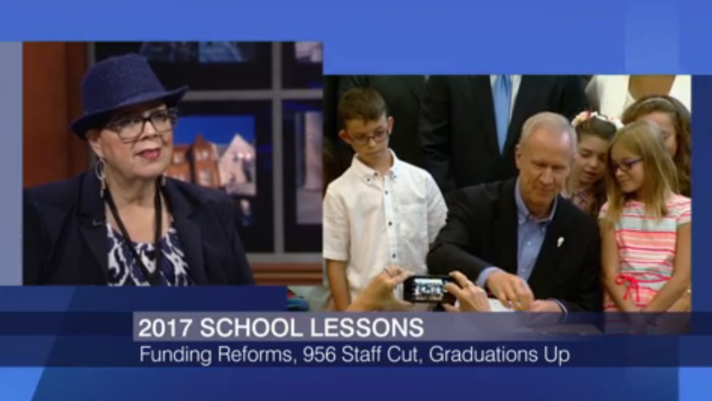 Karen Lewis Bruce Rauner split screen