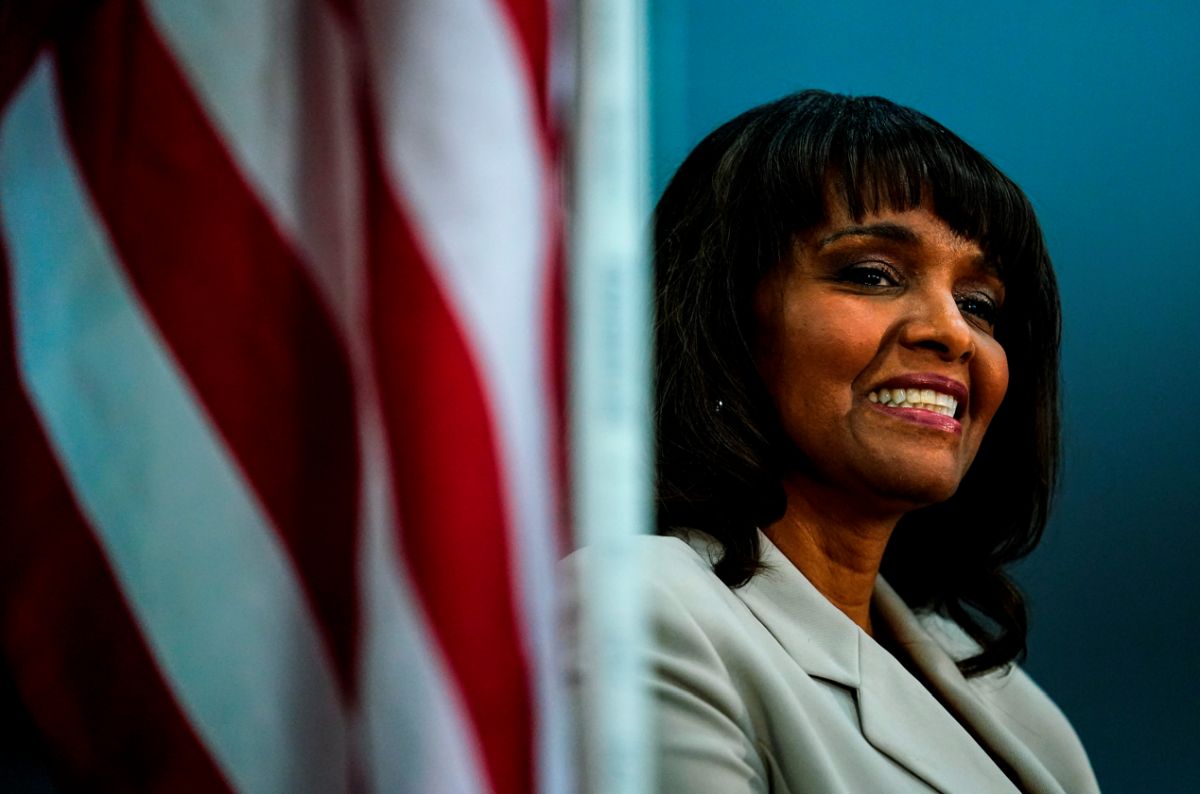 Kathy Barnette with flag