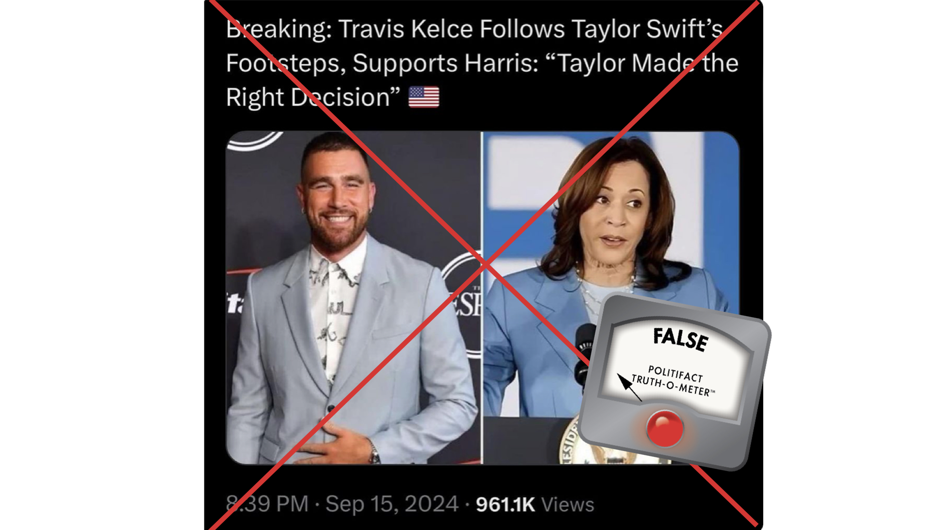 False Travis Kelce endorsement, 9/23/24
