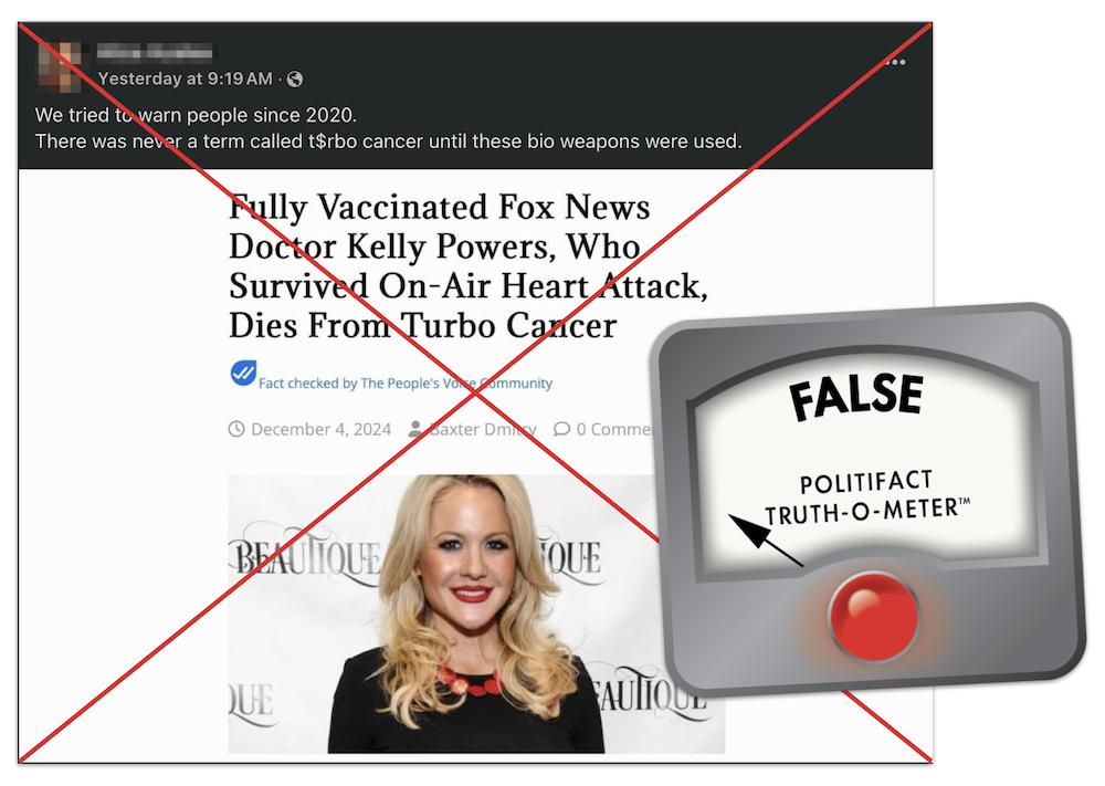 Kelly Powers cancer COVID-19 vaccines claim graphic