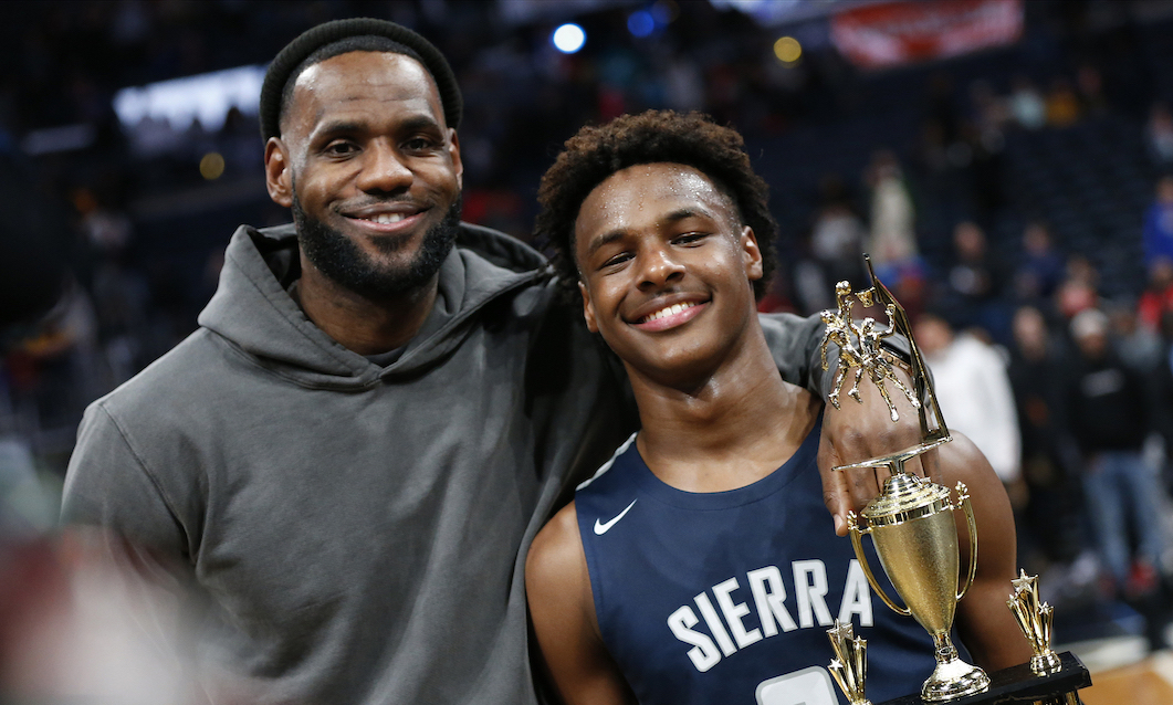 LeBron James and Bronny James after HS basketball game in Ohio 2019