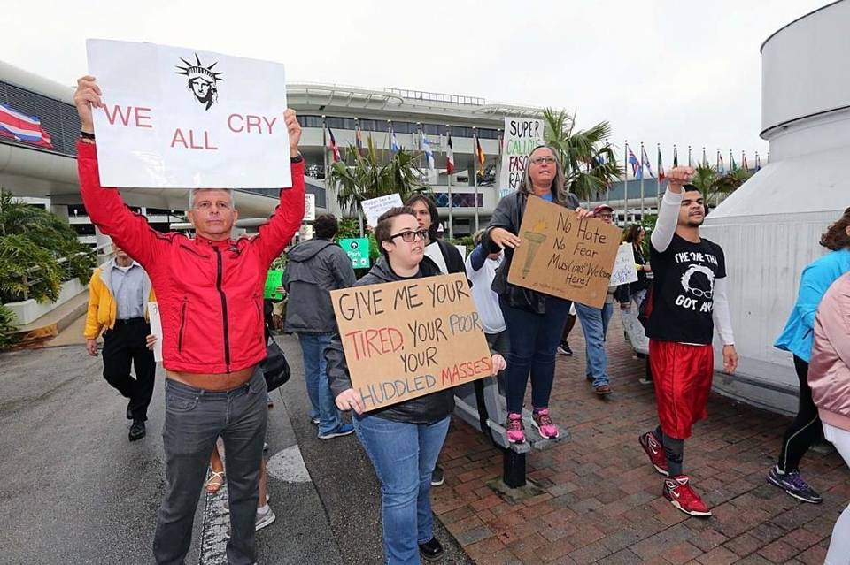 Trump immigration ban protest at Miami airport