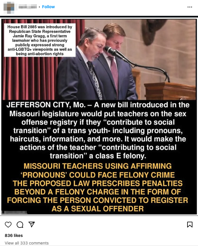 Screenshot of Insta post mo bill 2885