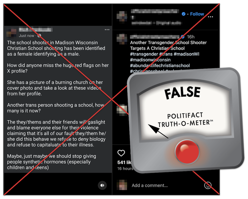 Madison Wisconsin school shooter transgender claim false graphic, 12-17-2024