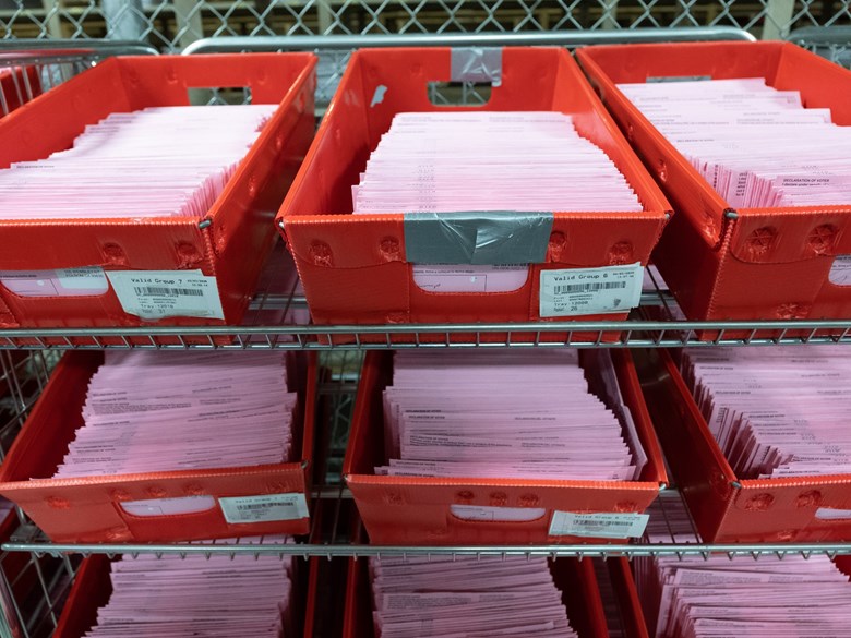 Boxes of mail-in ballots California