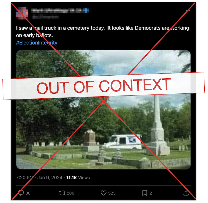 Mail truck cemetery dead voters claim edited screenshot